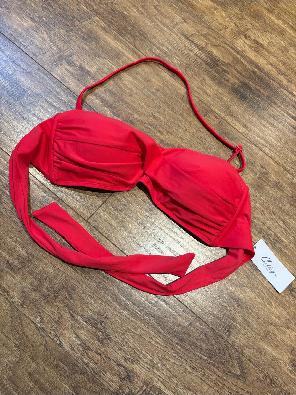 Red Bandeau Bikini Top with Removable Strap